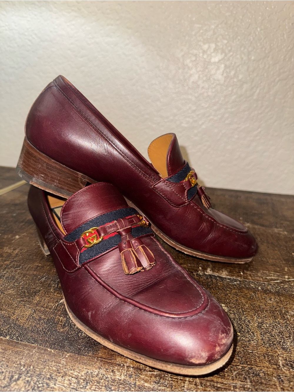 Gucci Burgundy Leather Tassel Loafers
